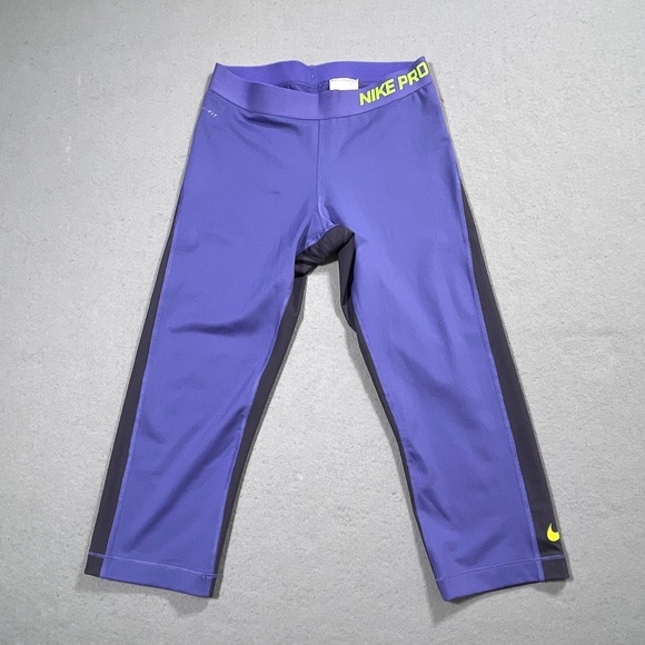 Nike Pants - Nike Pro Capri Leggings Women Medium Compression Purple Grey Activewear Casual